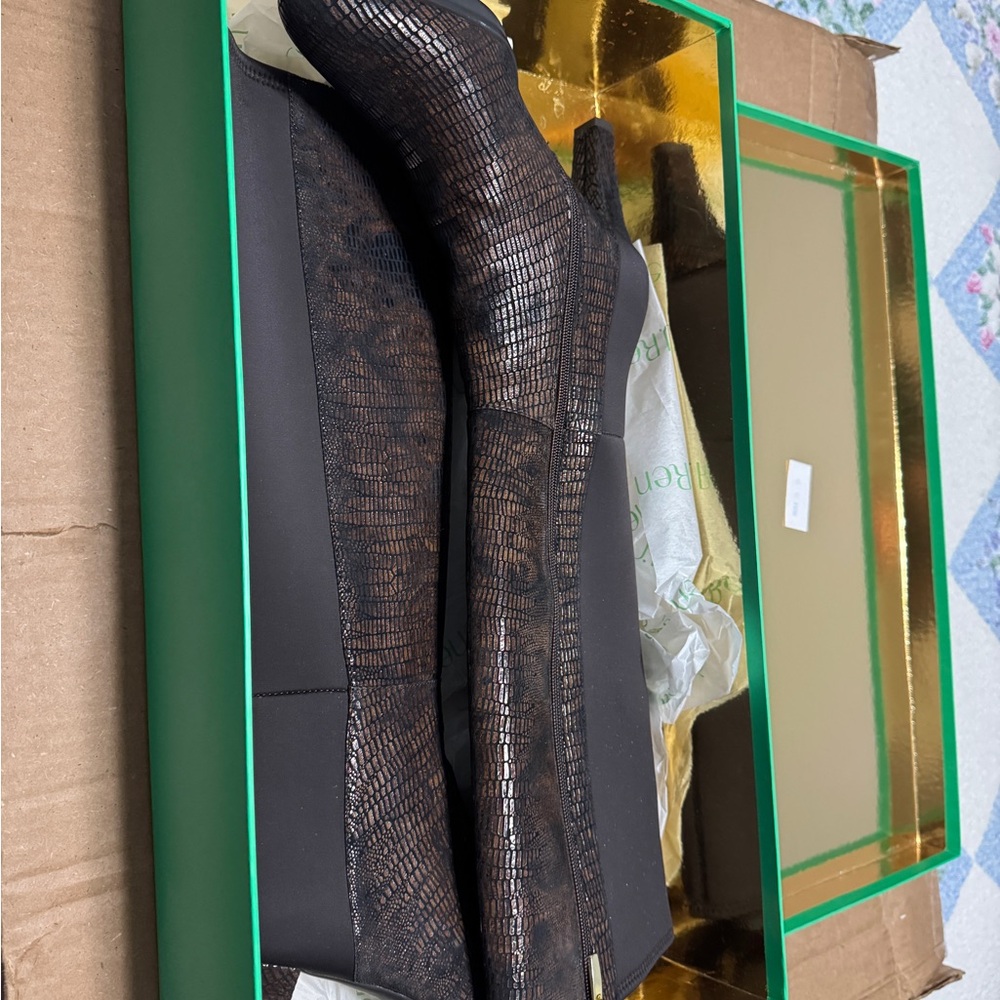 J.Renee Snakeskin Style Chocolate Knee High Platform Heeled Boots